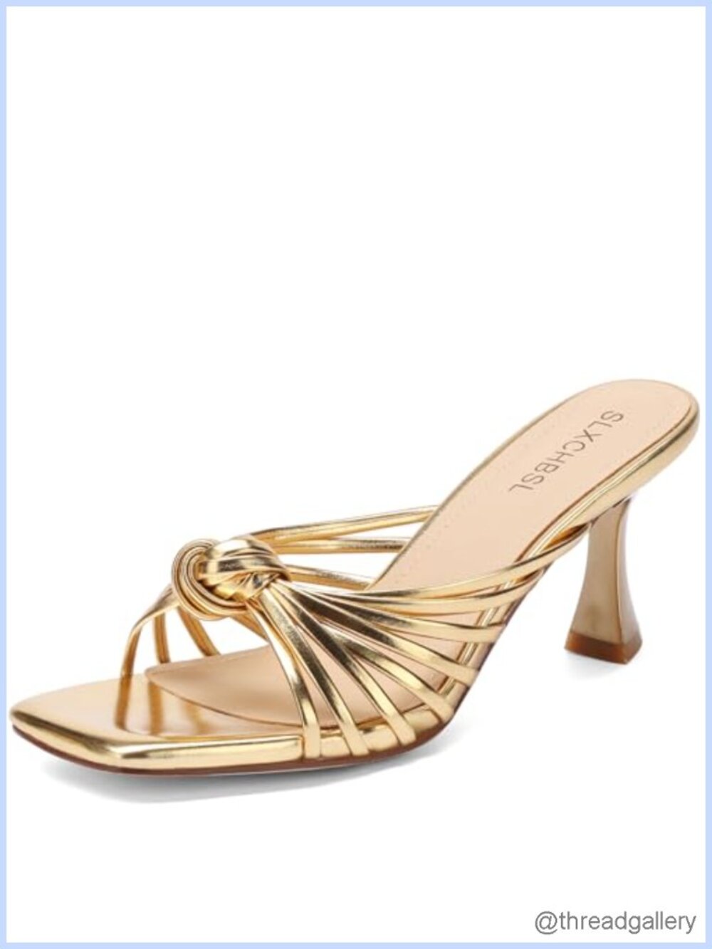 Kitten Heel Sandals Square Toe Knotted Slip On Dress Heels for Women